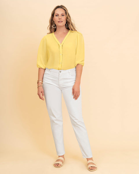 Blusa manga 3/4 en tela craquelada#color_019-mantequilla