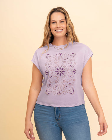 Camiseta manga corta con estampado con relieve#color_043-lila