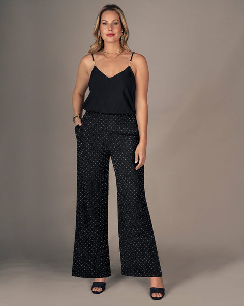 Pantalón bota recta en tela con apliques con brillo#color_700-negro