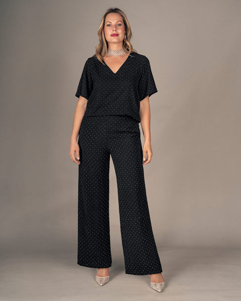 Pantalón bota recta en tela con apliques con brillo#color_700-negro
