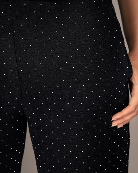 Pantalón bota recta en tela con apliques con brillo#color_700-negro