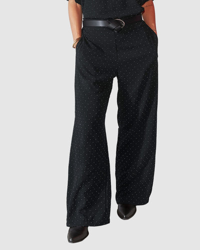 Pantalón bota recta en tela con apliques con brillo#color_700-negro