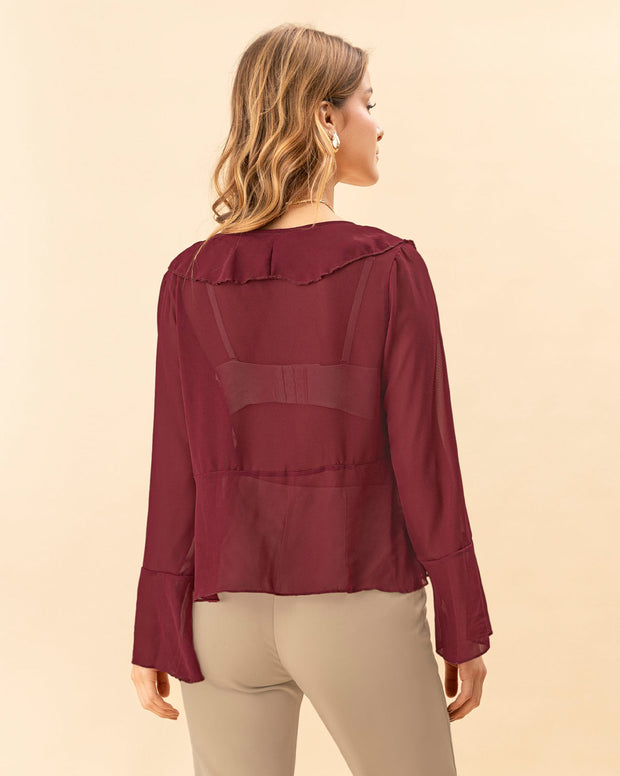 Blusa con bolero en escote en tela con transparencia