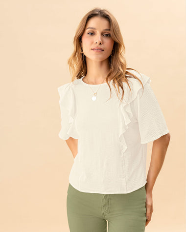 Blusa en tela con textura con boleros decorativos#color_018-marfil