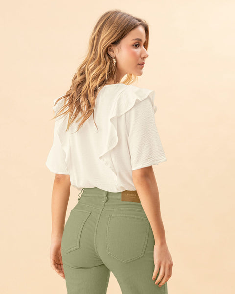 Blusa en tela con textura con boleros decorativos#color_018-marfil