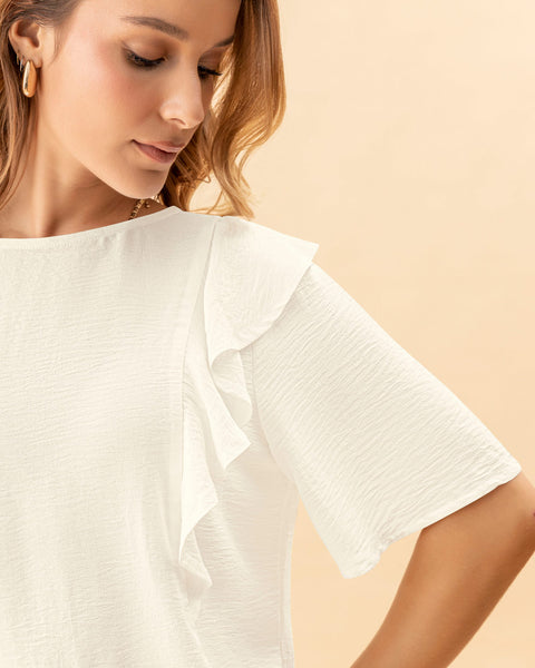 Blusa en tela con textura con boleros decorativos#color_018-marfil