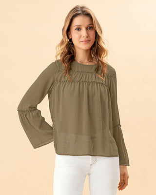 Blusa con recogidos en frente y mangas#color_172-verde-limon