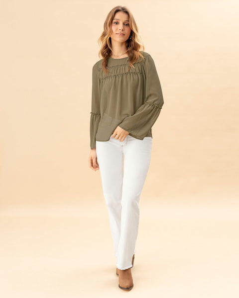 Blusa con recogidos en frente y mangas#color_172-verde-limon