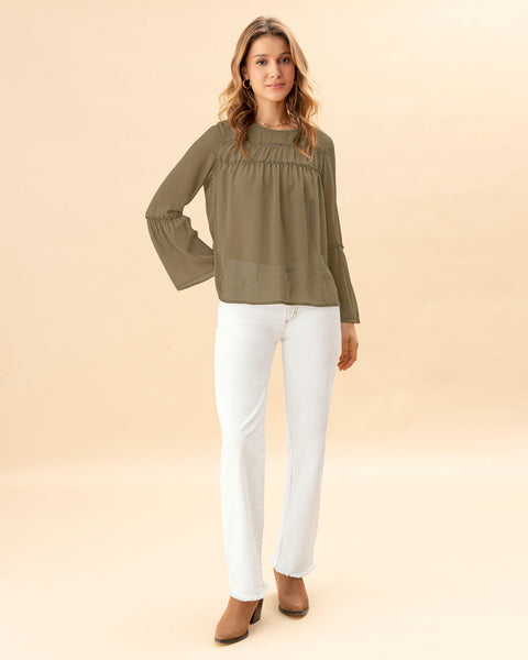 Blusa con recogidos en frente y mangas#color_172-verde-limon