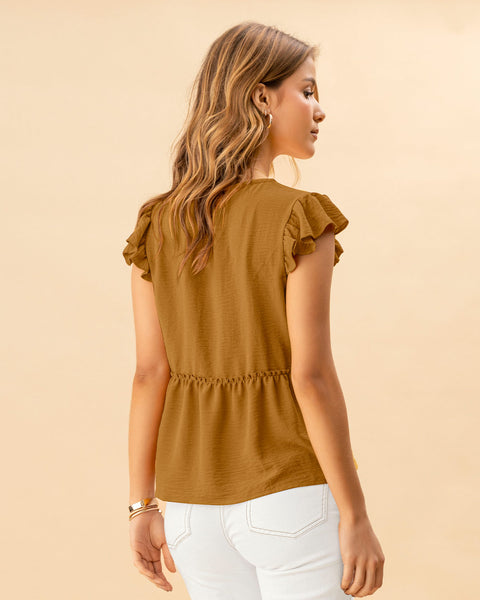 Blusa de mangas con boleros y escote cruzado en V#color_c18-mostaza