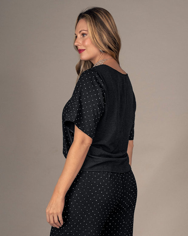 Blusa manga corta con apliques brillantes
