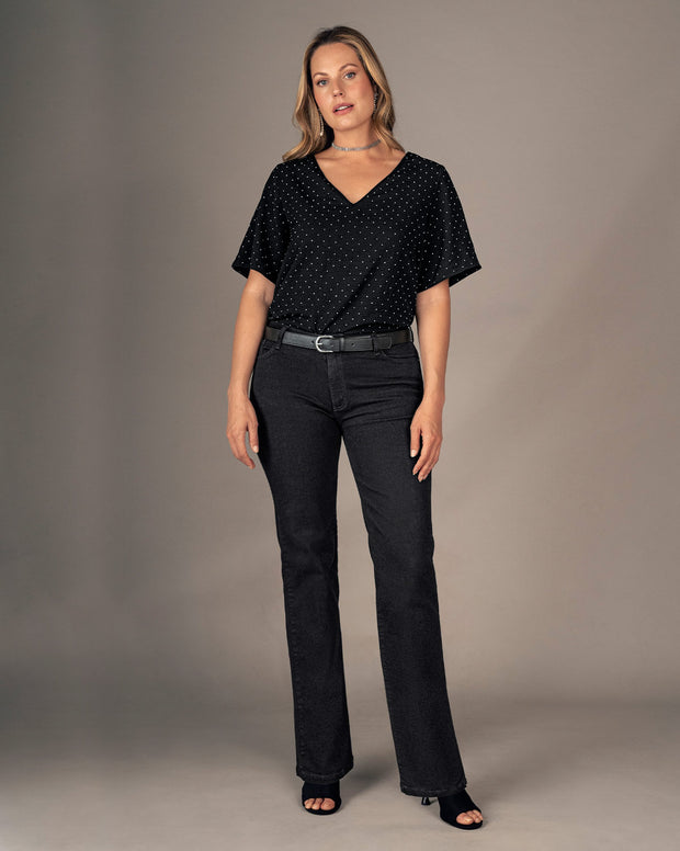 Blusa manga corta con apliques brillantes
