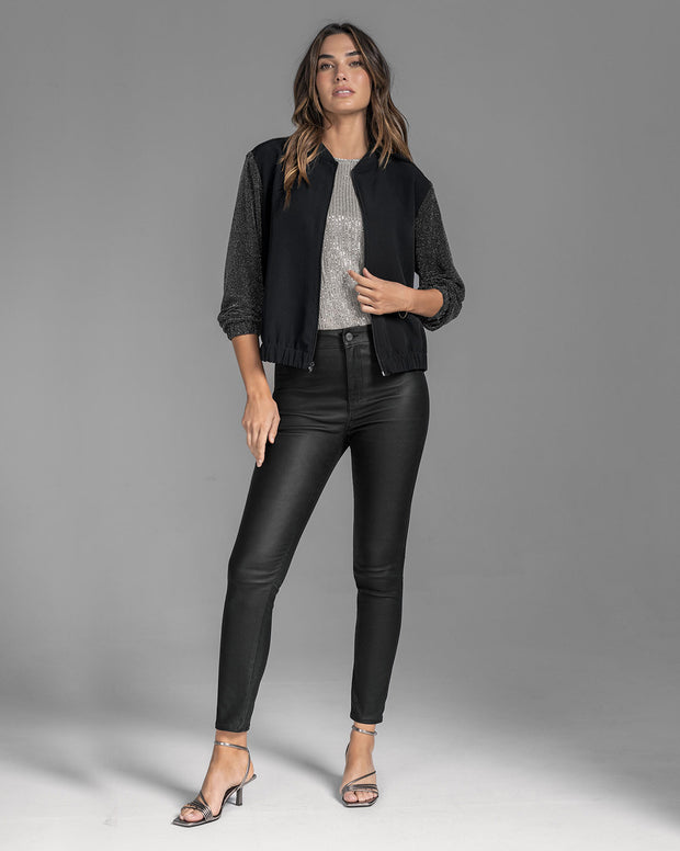 Blusa manga sisa con transparencia y brillo