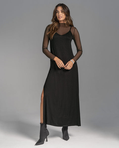 Vestido largo con camiseta interna en mesh