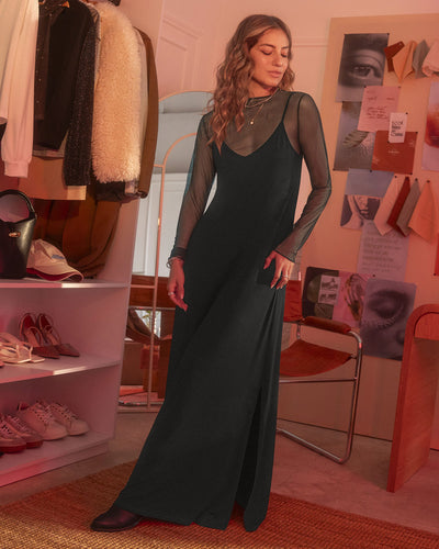 Vestido largo con camiseta interna en mesh#color_700-negro