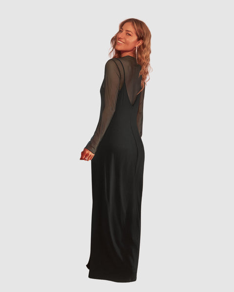 Vestido largo con camiseta interna en mesh#color_700-negro