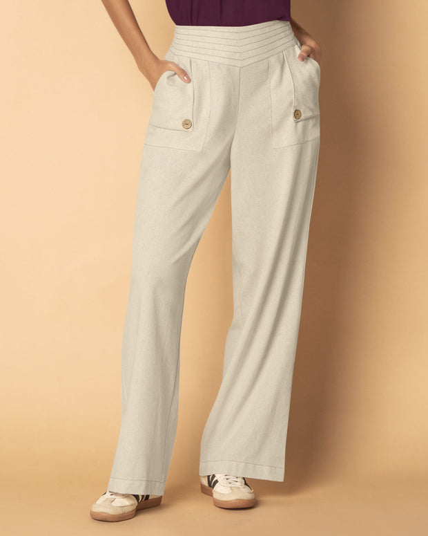 Pantalón con fajón con costuras decorativas en contraste