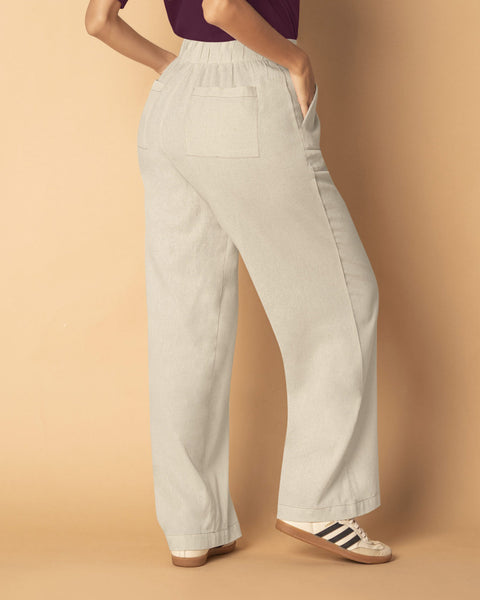 Pantalón con fajón con costuras decorativas en contraste#color_084-arena-claro