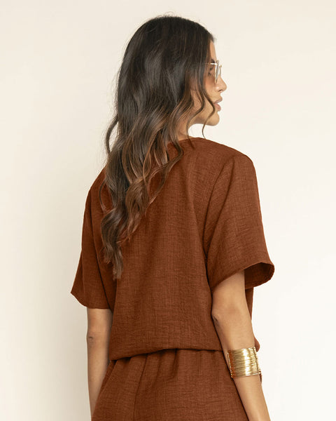 Blusa manga corta de escote en V cruzado#color_c20-terracota