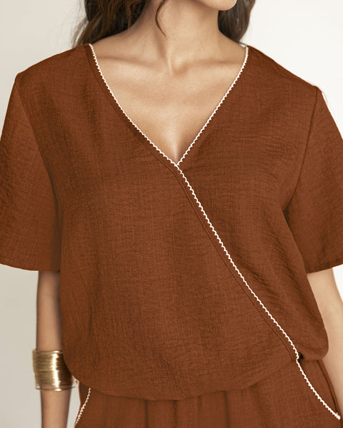 Blusa manga corta de escote en V cruzado#color_c20-terracota