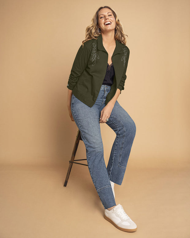 Chaqueta manga larga abierta con detalle bordado