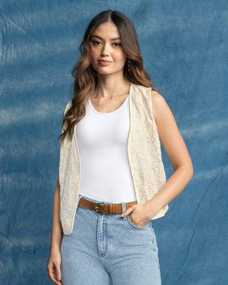 Chaleco manga sisa abierto en tela bordada#color_018-marfil