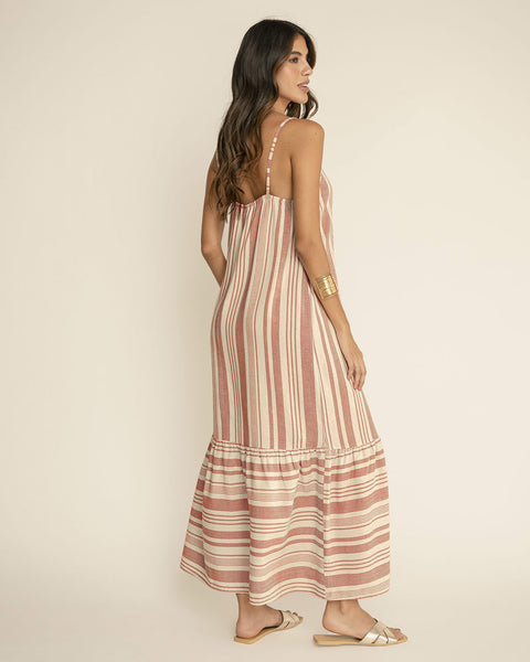 Vestido largo estampado de tiritas con bolero en ruedo#color_146-rayas-gris