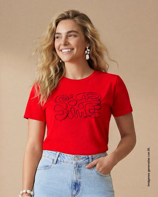 Camiseta manga corta en algodón con estampado en frente#color_c36-rojo