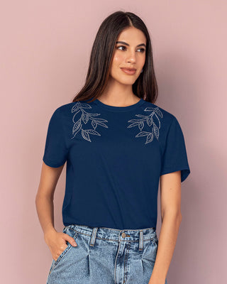 Camiseta manga corta en algodón con estampado en frente#color_c41-azul