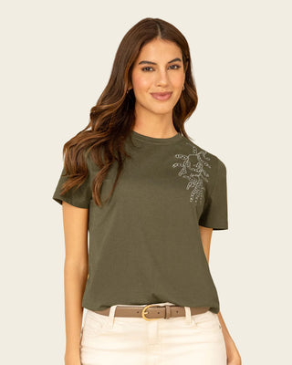Camiseta manga corta en algodón con estampado en frente#color_c46-verde