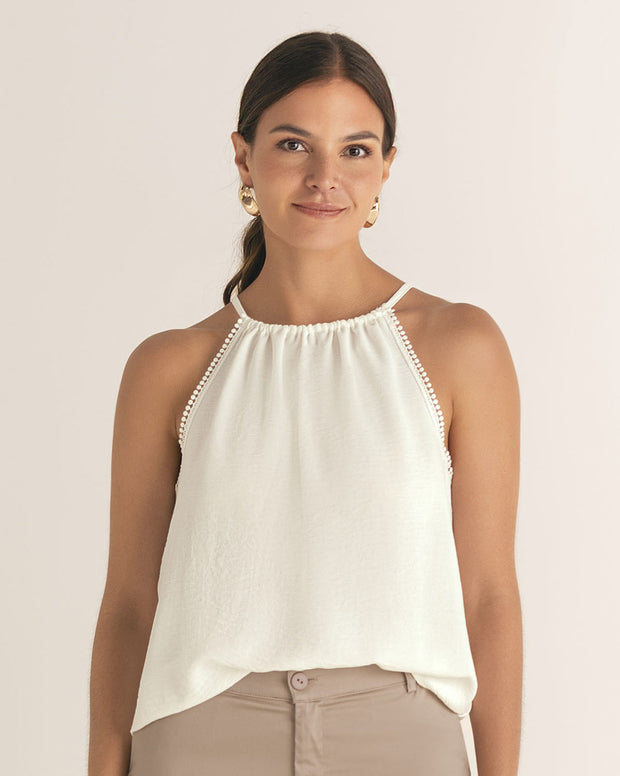 Blusa cuello halter en tela craquelada