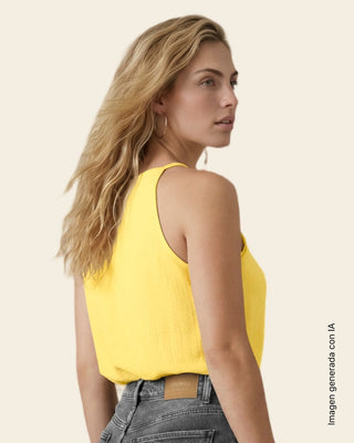 Blusa cuello halter en tela craquelada#color_019-amarillo