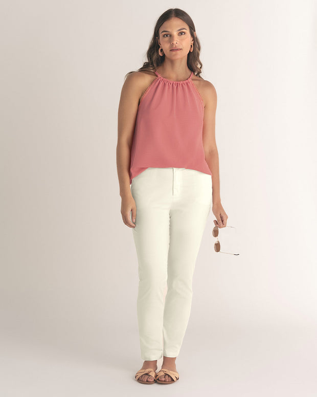 Blusa cuello halter en tela craquelada