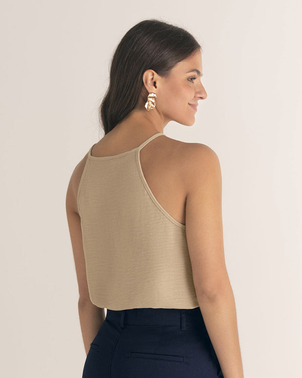 Blusa cuello halter en tela craquelada