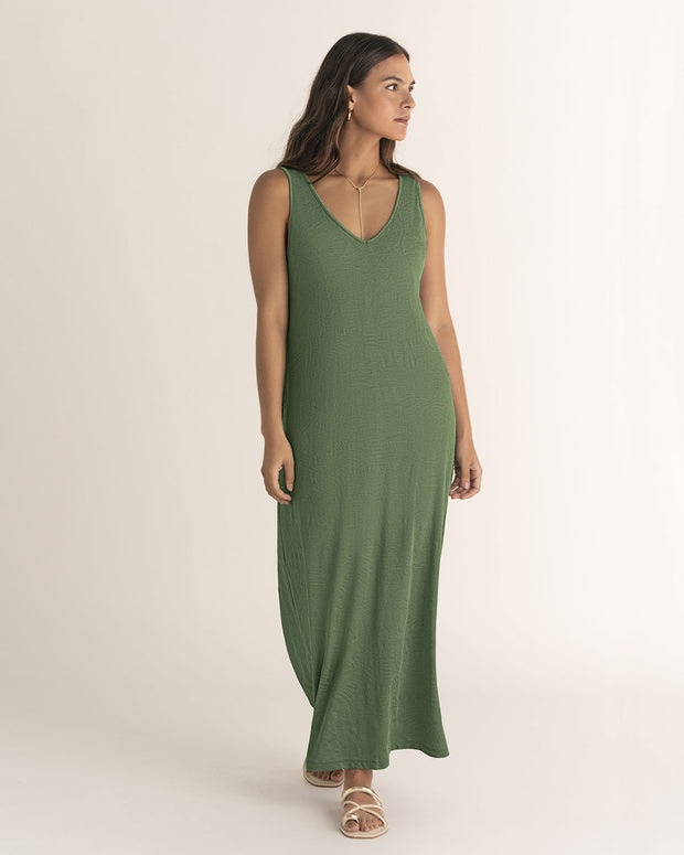 Vestido midi básico en tela con textura