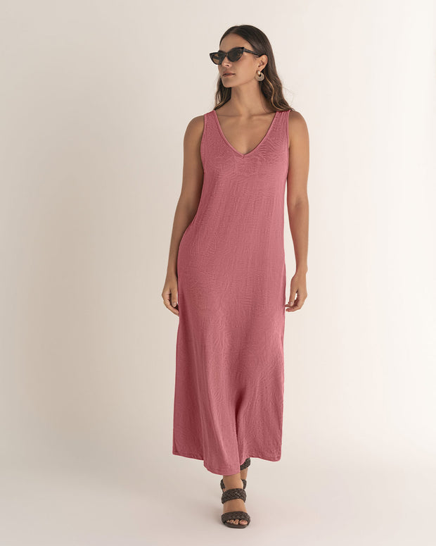 Vestido midi básico en tela con textura