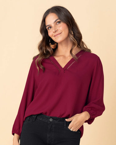 Camiseta manga larga con elástico para efecto volumen#color_c33-vino