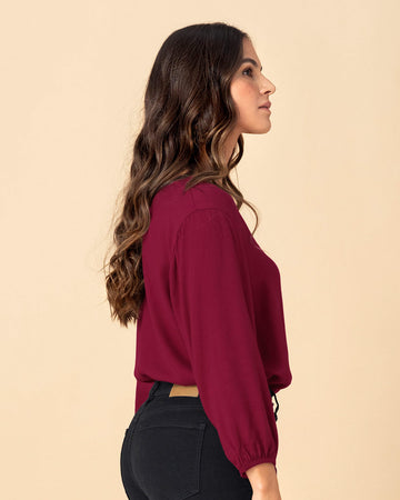 Camiseta manga larga con elástico para efecto volumen#color_c33-vino