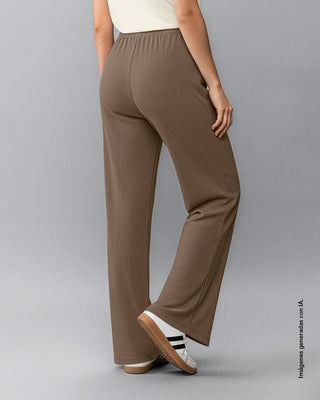 Pantalón sporty bota ancha con elástico en cintura#color_084-taupe