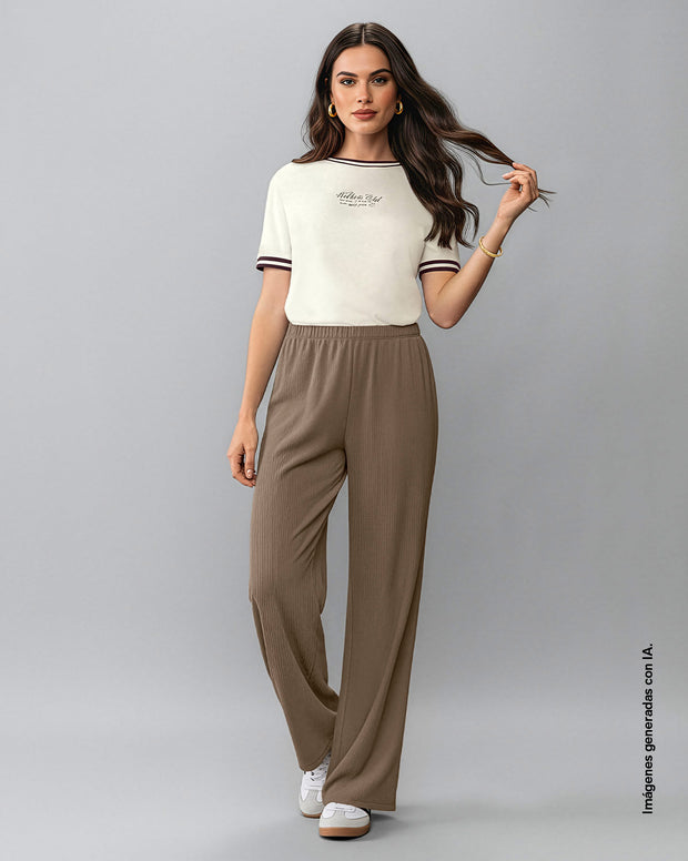 Pantalón sporty bota ancha con elástico en cintura