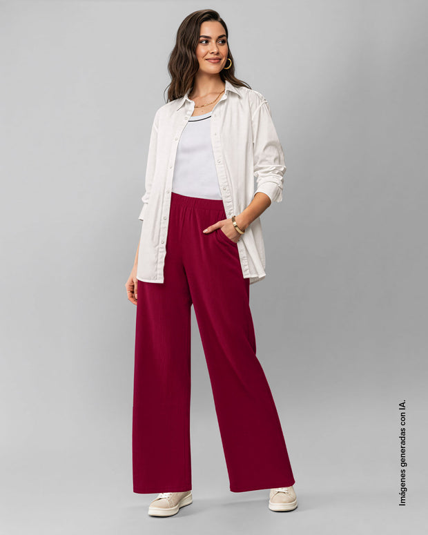 Pantalón sporty bota ancha con elástico en cintura