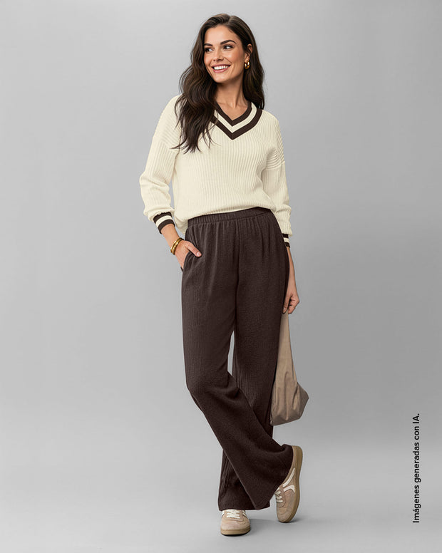 Pantalón sporty bota ancha con elástico en cintura
