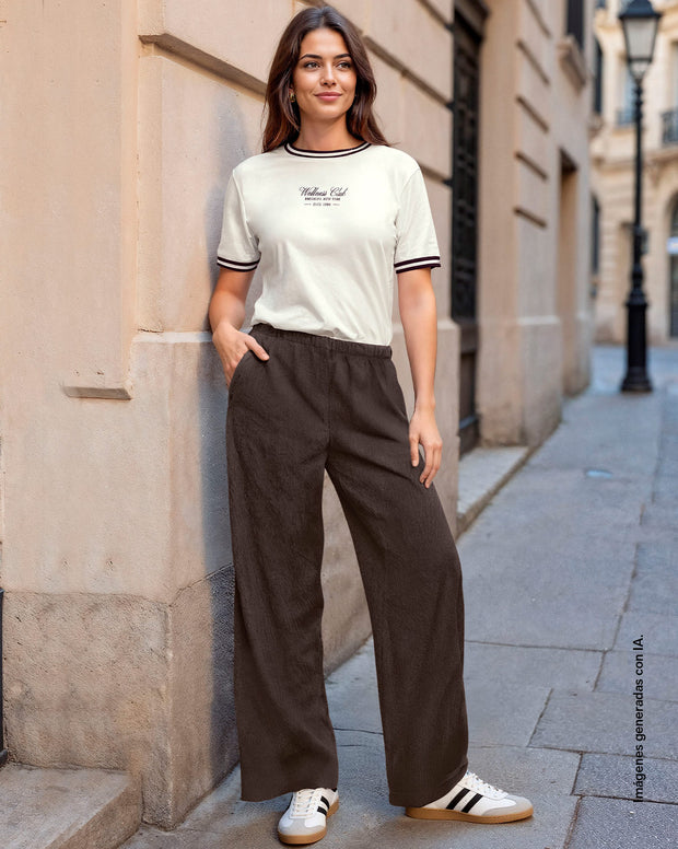 Pantalón sporty bota ancha con elástico en cintura