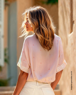 Camisa botones funcionales en frente silueta amplia#color_035-raya-rosa