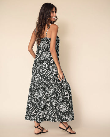 Vestido largo estampado de escote recto y tiritas#color_008-negro-estampado