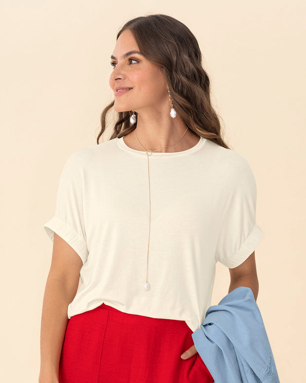 Camiseta básica manga corta con elástico ancho