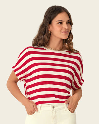 Camiseta básica manga corta con elástico ancho#color_136-rojo