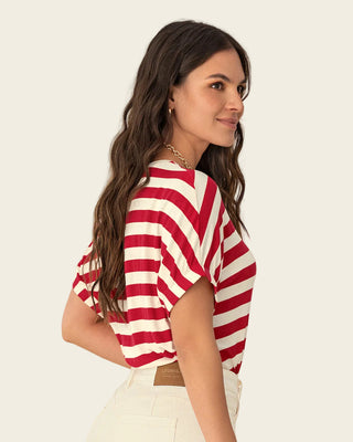 Camiseta básica manga corta con elástico ancho#color_136-rojo