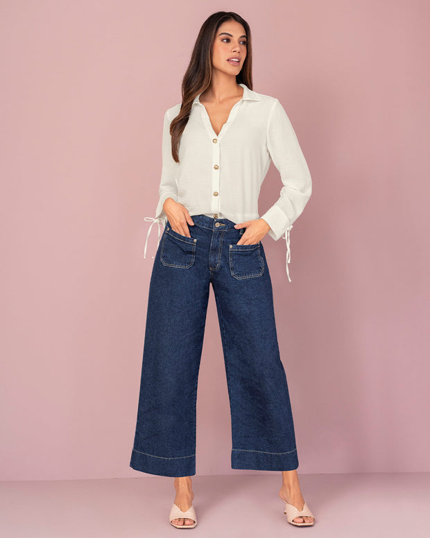 Camisa en tela corrugada
