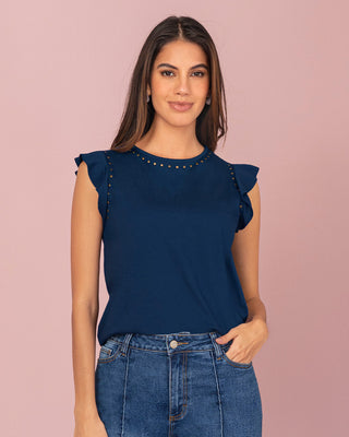 Camiseta con taches en cuello y sisa#color_c41-azul
